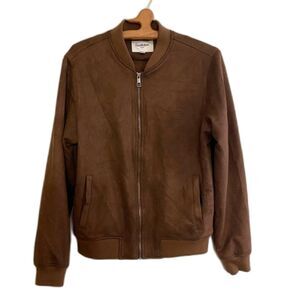 Goodfellow Faux Suede Men's Small Bomber Jacket Full Zip Casual Brown